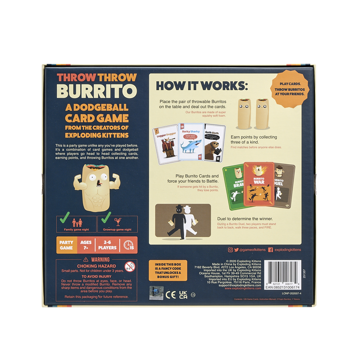 Throw Throw Burrito game box back showing how it works