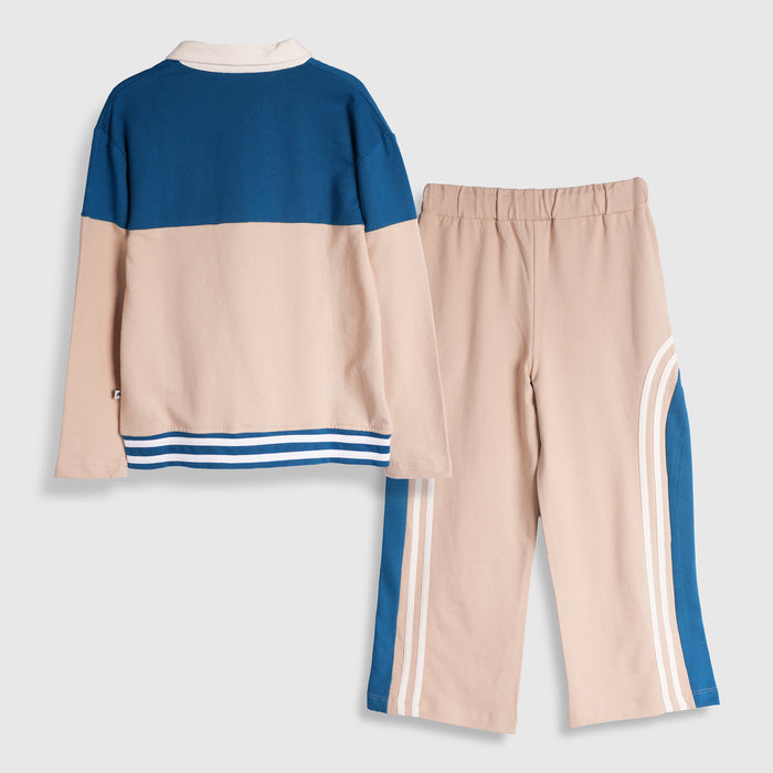 Toddler Boys Coord Set in Beige with Warm Fabric Full-Zip Jacket & Drawstring Track Pants