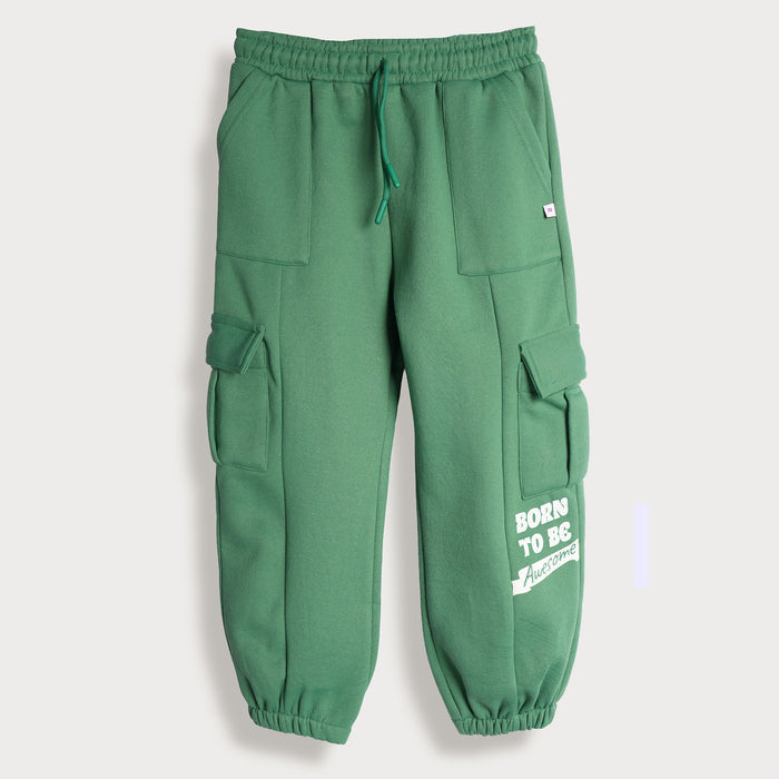 Toddler Boys Lower in Dark Green with Cargo Pockets, Drawstring Waist & Cuffed Hem