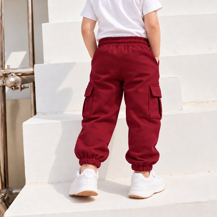 Toddler Boys Lower in Red with Cargo Pockets, Drawstring Waist & Cuffed Hem