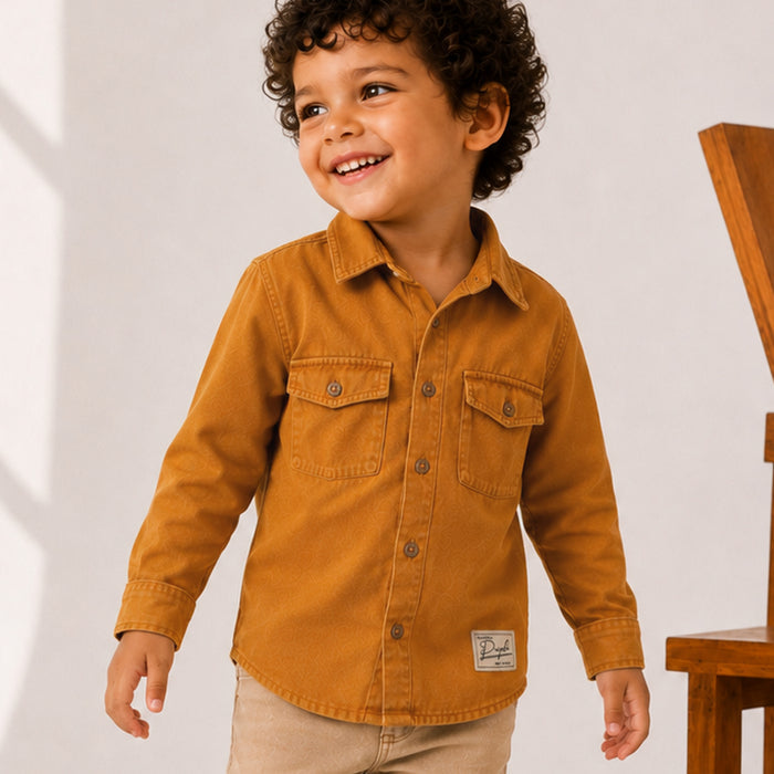 Toddler Boys Shirt in Mustard with Full Sleeves, Regular Fit & Soft Comfort Breathable Fabric