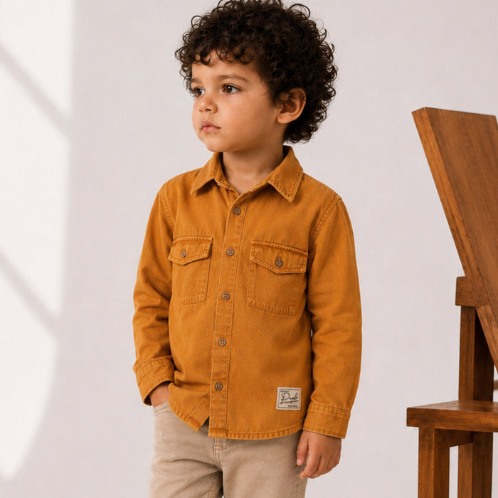 Toddler Boys Shirt in Mustard with Full Sleeves, Regular Fit & Soft Comfort Breathable Fabric