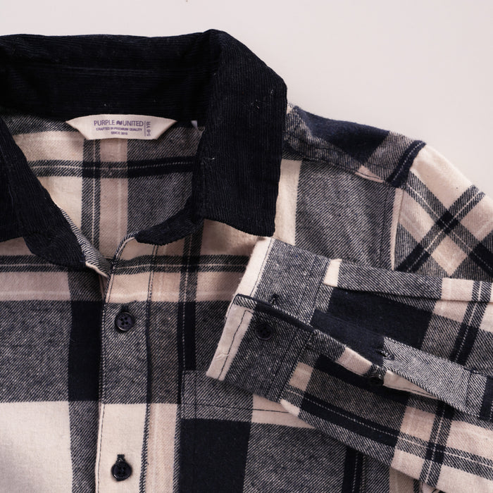 Toddler Boys Shirt in Navy Blue with Comfort Regular Fit, Checked Pattern & Full Sleeves