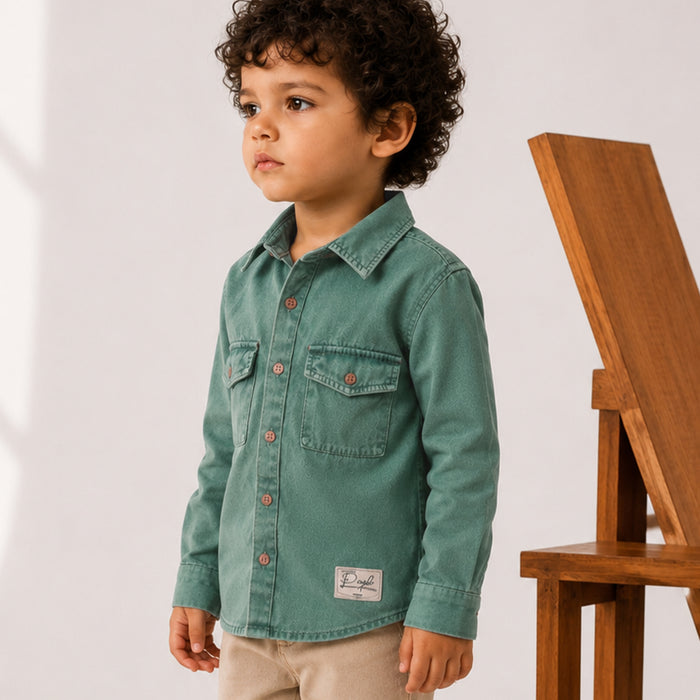 Toddler Boys Shirt in Sage Green with Full Sleeves, Regular Fit & Soft Comfort Breathable Fabric
