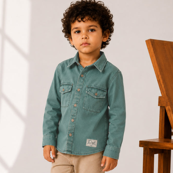 Toddler Boys Shirt in Sage Green with Full Sleeves, Regular Fit & Soft Comfort Breathable Fabric