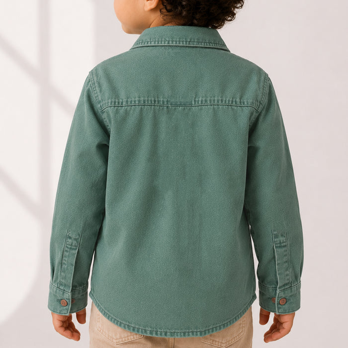 Toddler Boys Shirt in Sage Green with Full Sleeves, Regular Fit & Soft Comfort Breathable Fabric