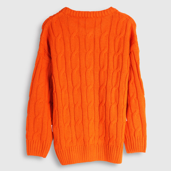 Toddler Boys Sweater in Orange with Knit Texture, Warm Fabric, Crew Neck & Ribbed Finish