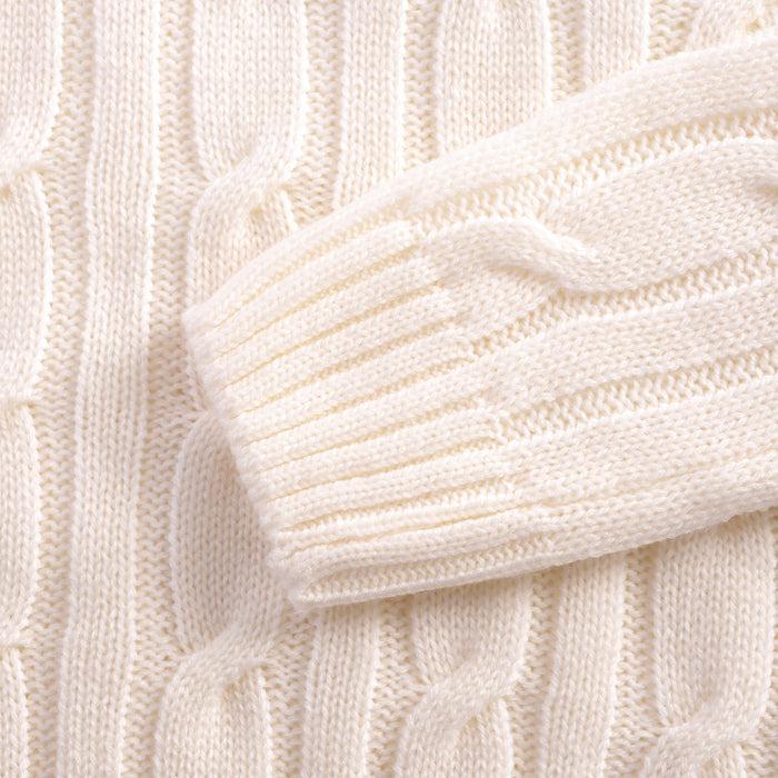 Toddler Boys Sweater in White with Knit Texture, Warm Fabric, Crew Neck & Ribbed Finish