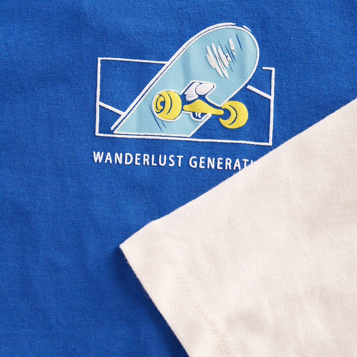 Toddler Boys Tshirt in Dark Blue with Graphic Print, Layered Full Sleeves & Crew Neck
