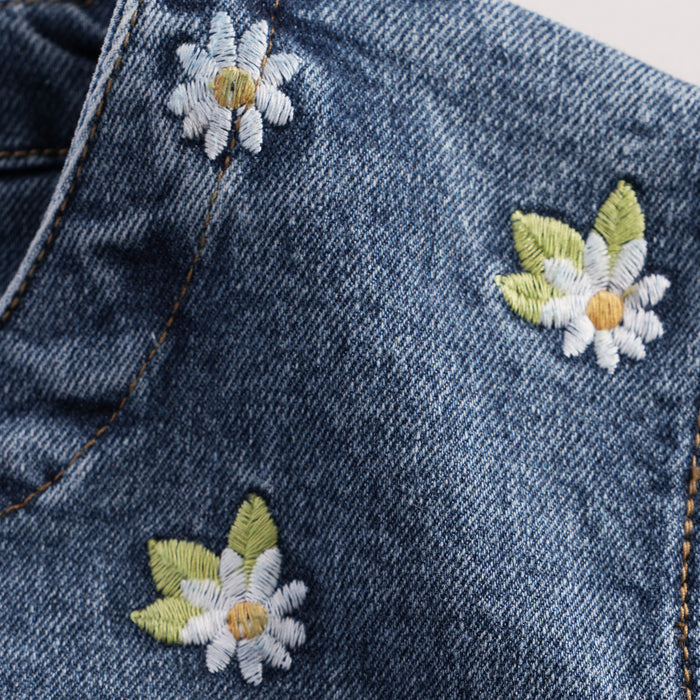 Toddler Girls Denim Jacket in Light Blue with Regular Fit, Floral Embroidery & Comfort Fabric