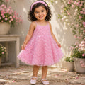 Toddler Girls Dress in Light Pink with Rose Appliqué & Matching Headband, Perfect for Party Wear