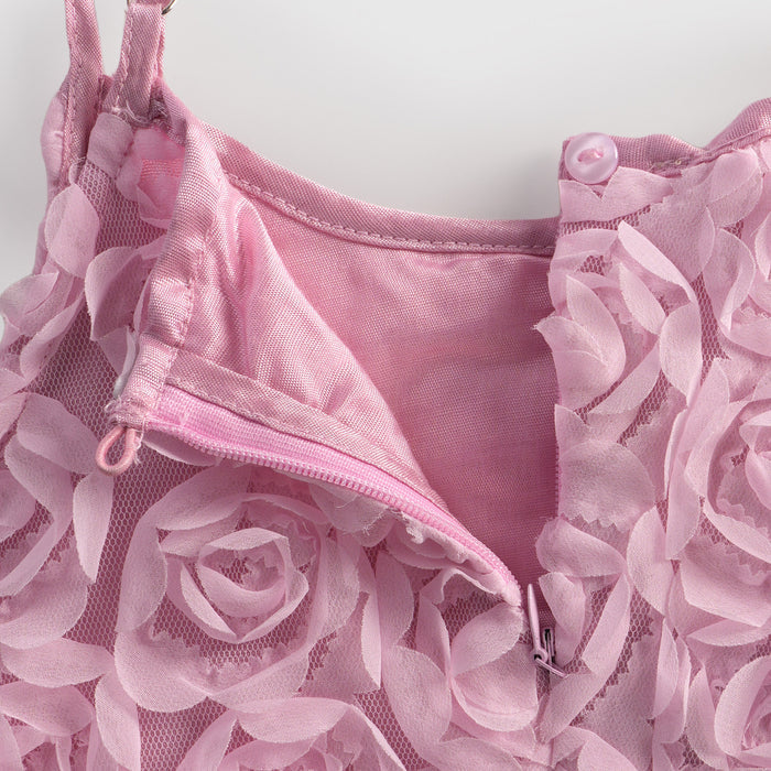 Toddler Girls Dress in Light Pink with Rose Appliqué & Matching Headband, Perfect for Party Wear