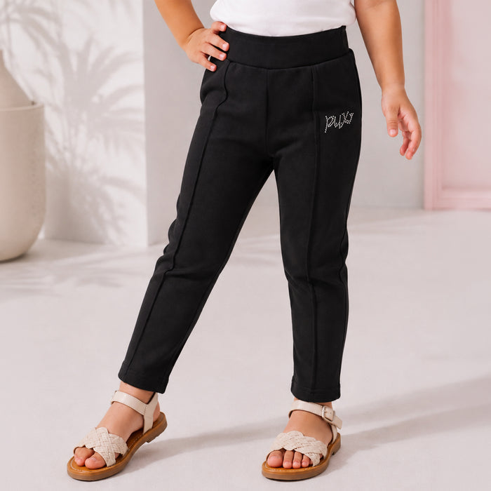 Toddler Girls Lower in Black with Sleek Straight Fit, Soft Stretch Fabric & Rhinestone Detail