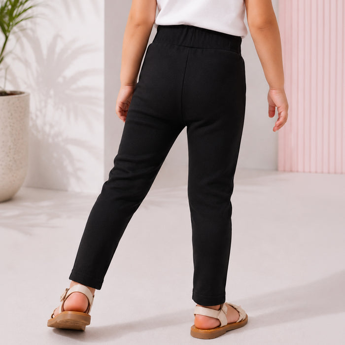Toddler Girls Lower in Black with Sleek Straight Fit, Soft Stretch Fabric & Rhinestone Detail