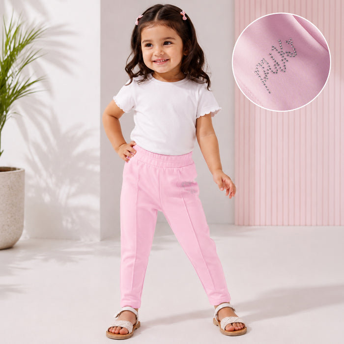 Toddler Girls Lower in Pink with Sleek Straight Fit, Soft Stretch Fabric & Rhinestone Detail