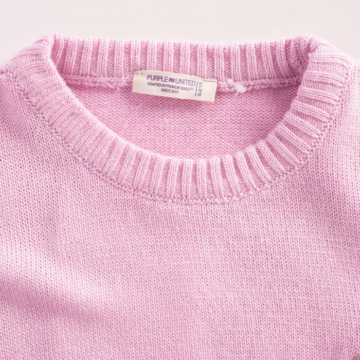 Toddler Girls Sweater in Pink with Soft Knit Texture, Crew Neck & Ribbed Details