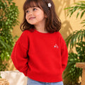 Toddler Girls Sweater in Red with Soft Knit Texture, Crew Neck & Ribbed Details