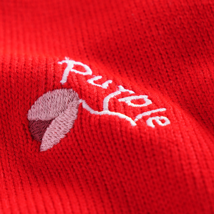 Toddler Girls Sweater in Red with Soft Knit Texture, Crew Neck & Ribbed Details