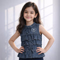Top For Girls in Blue Denim with Ruffle Tie-Up Front, Soft Fabric & Sleeveless Summer Fit