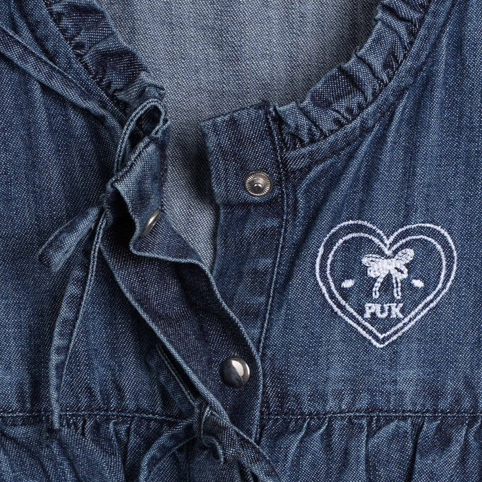 Top For Girls in Blue Denim with Ruffle Tie-Up Front, Soft Fabric & Sleeveless Summer Fit