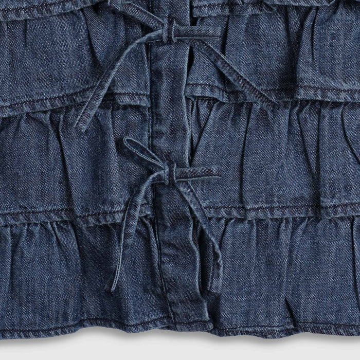 Top For Girls in Blue Denim with Ruffle Tie-Up Front, Soft Fabric & Sleeveless Summer Fit
