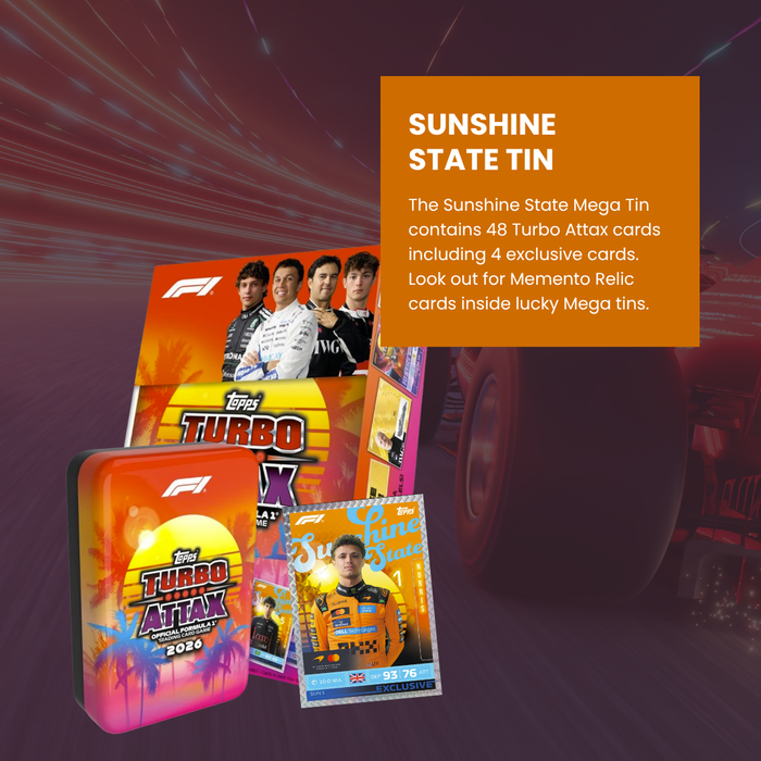 Topps F1 Turbo Attax 2627 Mega Tin Set | Sunshine State Tin Set | Guardians of The Grid Tin