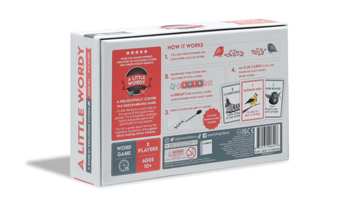 A Little Wordy game box back with how-to-play and details