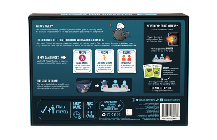 Exploding Kittens Recipes for Disaster game box back with details