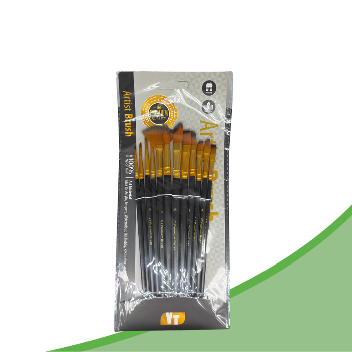 VT Artist Brush Set – 12pcs Premium Nylon Brushes for Acrylic, Watercolor & Oil Painting