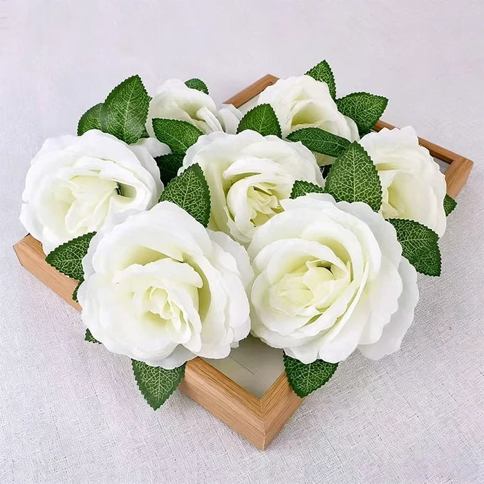Wedding Car Decoration Set 9Pcs White Artificial Rose Flowers with 160cm Organza Ribbon Bridal Car Decor