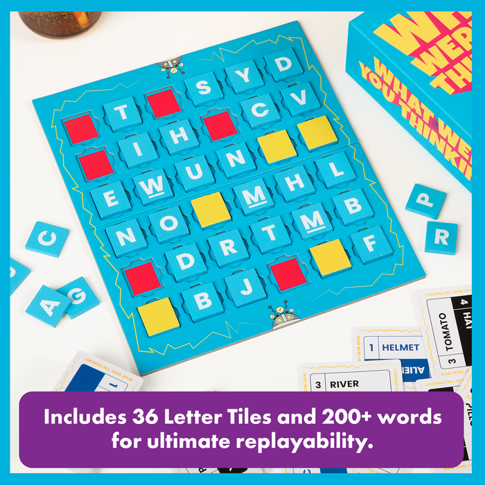 What Were You Thinking contents: 36 letter tiles and over 200 word cards