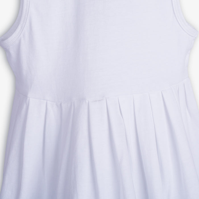 White Baby Girls Dress in Soft Cotton with Polo Collar, Gingham Trim & Infant Summer Fit