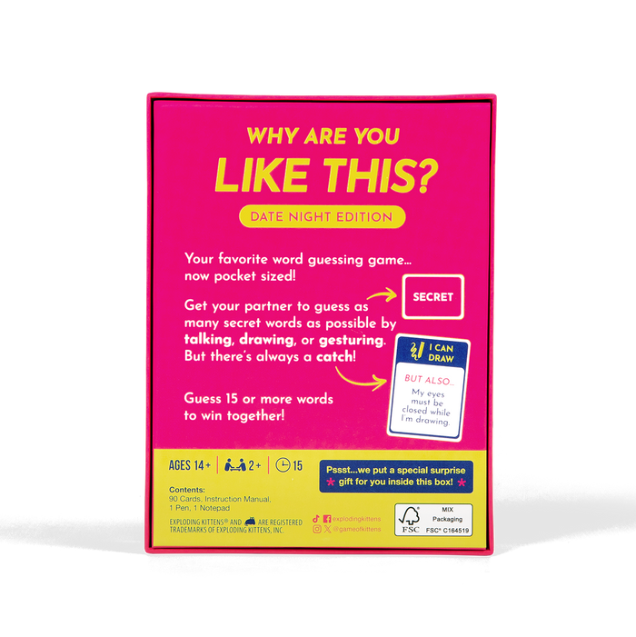 Why Are You Like This Date Night Grab & Game box back with details