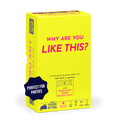 Why Are You Like This game box at an angle, a yellow box for the party word game