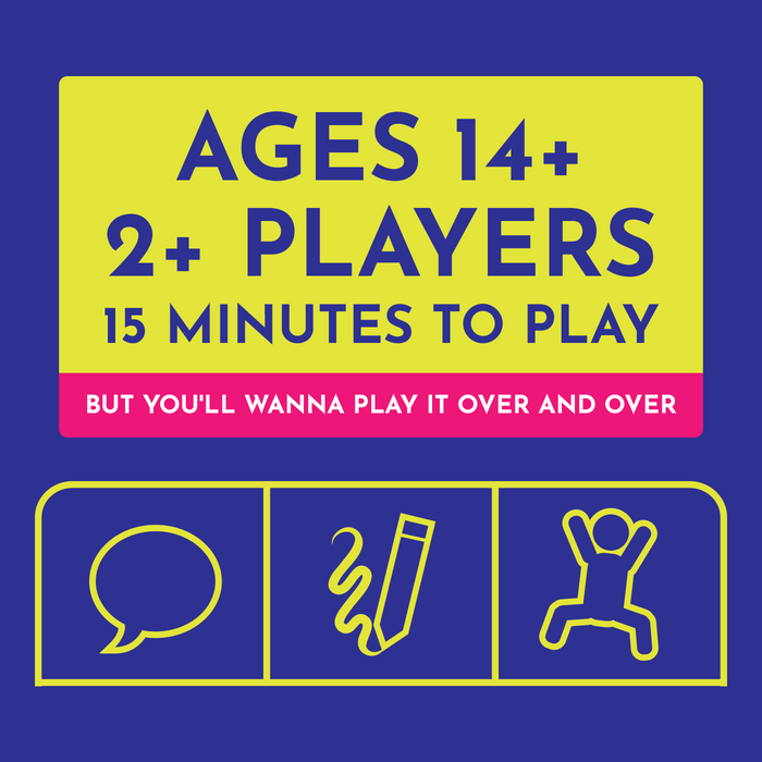 Why Are You Like This info graphic: ages 14+, 2+ players, 15 minutes
