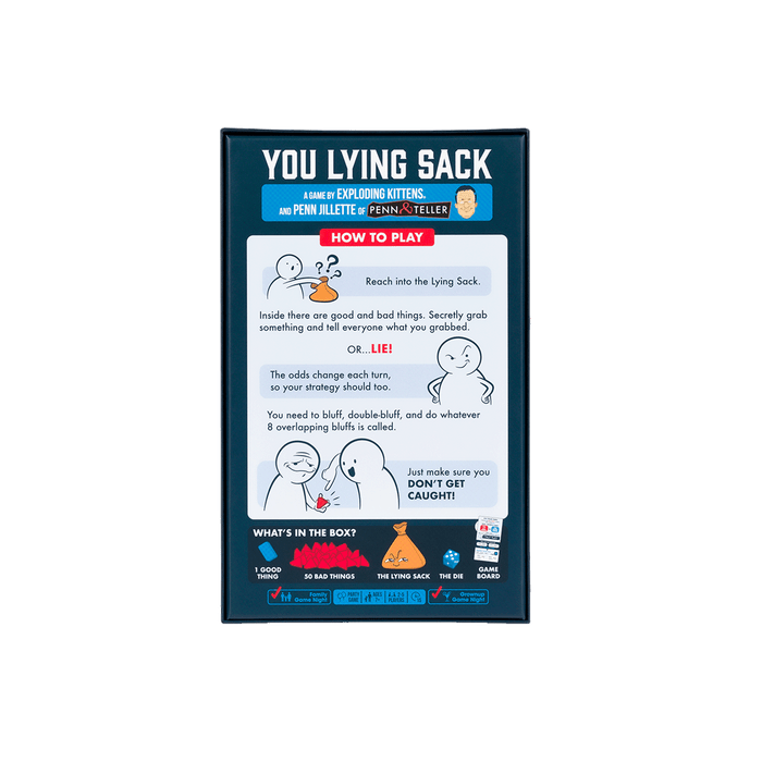 You Lying Sack game box back with details