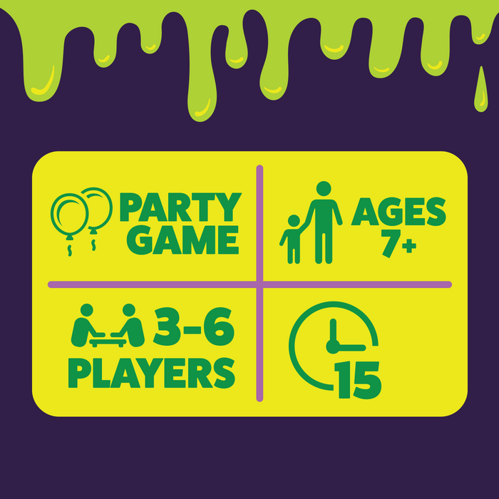 Zombie Burrito info graphic: party game, ages 7+, 3-6 players, 15 minutes