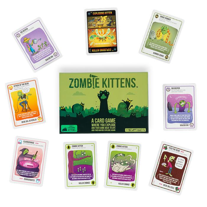 Zombie Kittens game box shown with its illustrated zombie cards