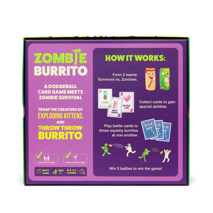 Zombie Burrito game box back showing how it works